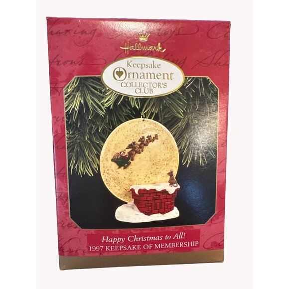 Hallmark 1997 Happy Christmas to All Keepsake Membership Santa Sleigh Ornament - Picture 8 of 10